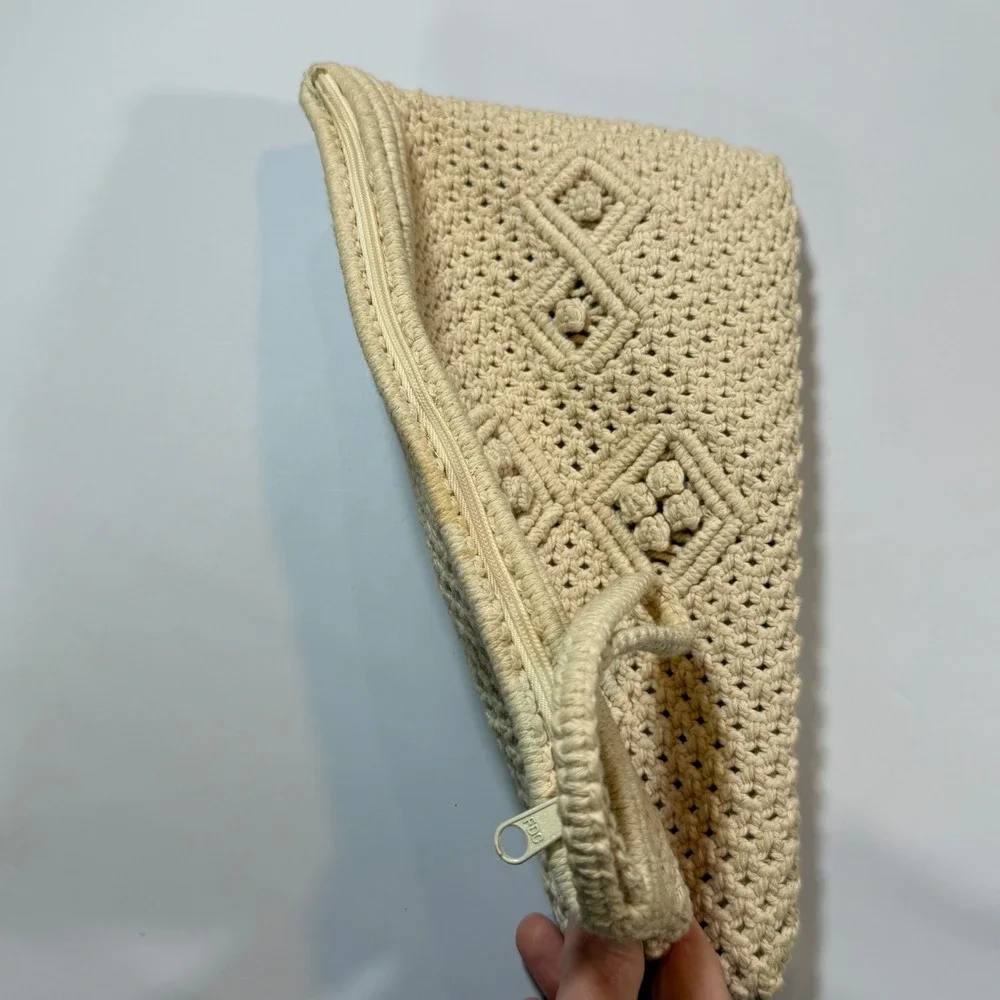 VTG Macrame Woven Wristlet Clutch Purse Bag Cream‎ Beige Boho Coastal Beachy 70s
